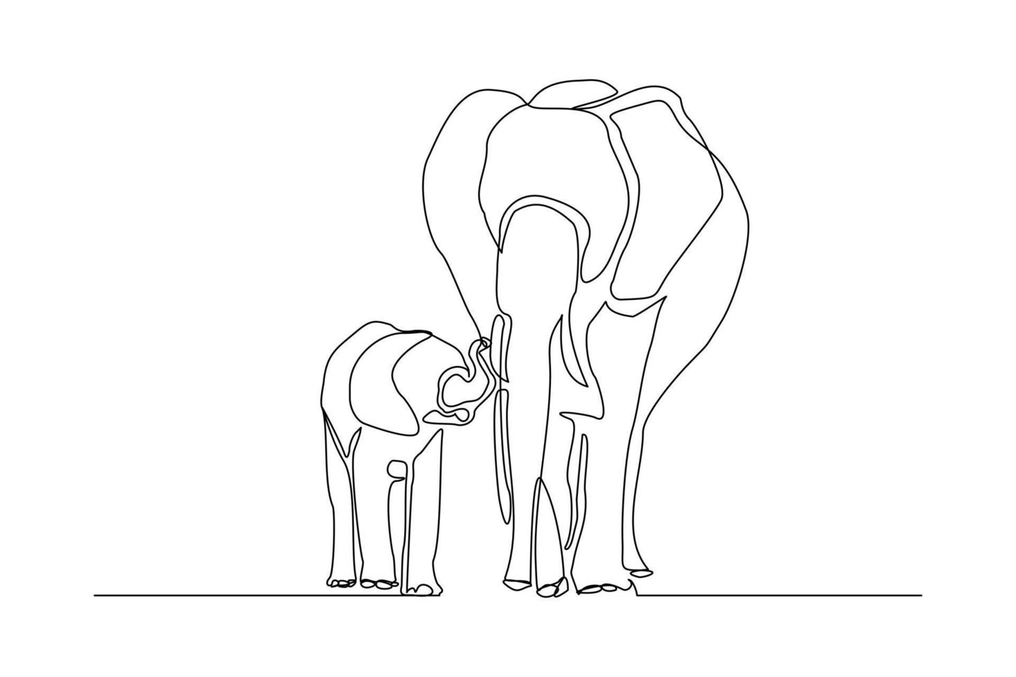 línea continua de bebé elefante y mamá. ilustración de vector de elefante padre y niños de arte de una sola línea