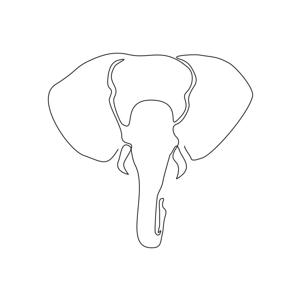 Continuous line elephant head. Single one line art of wild elephant. Vector illustration