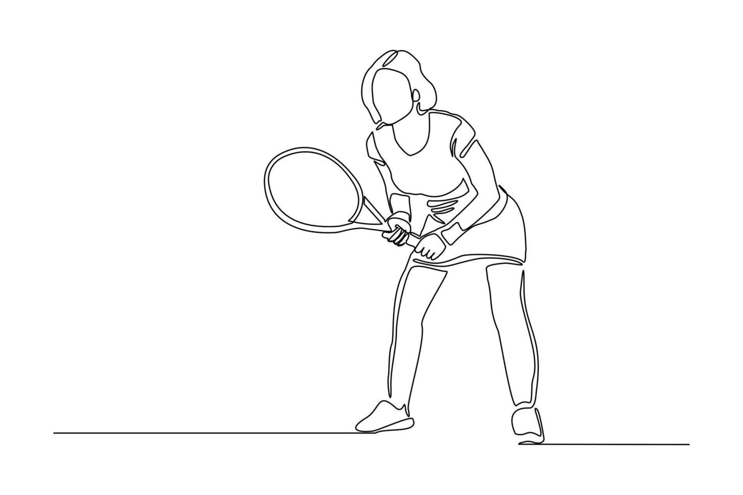 Continuous line drawing of woman playing tennis tournament. Single one line art of Sport and healthy lifestyle. Vector illustration