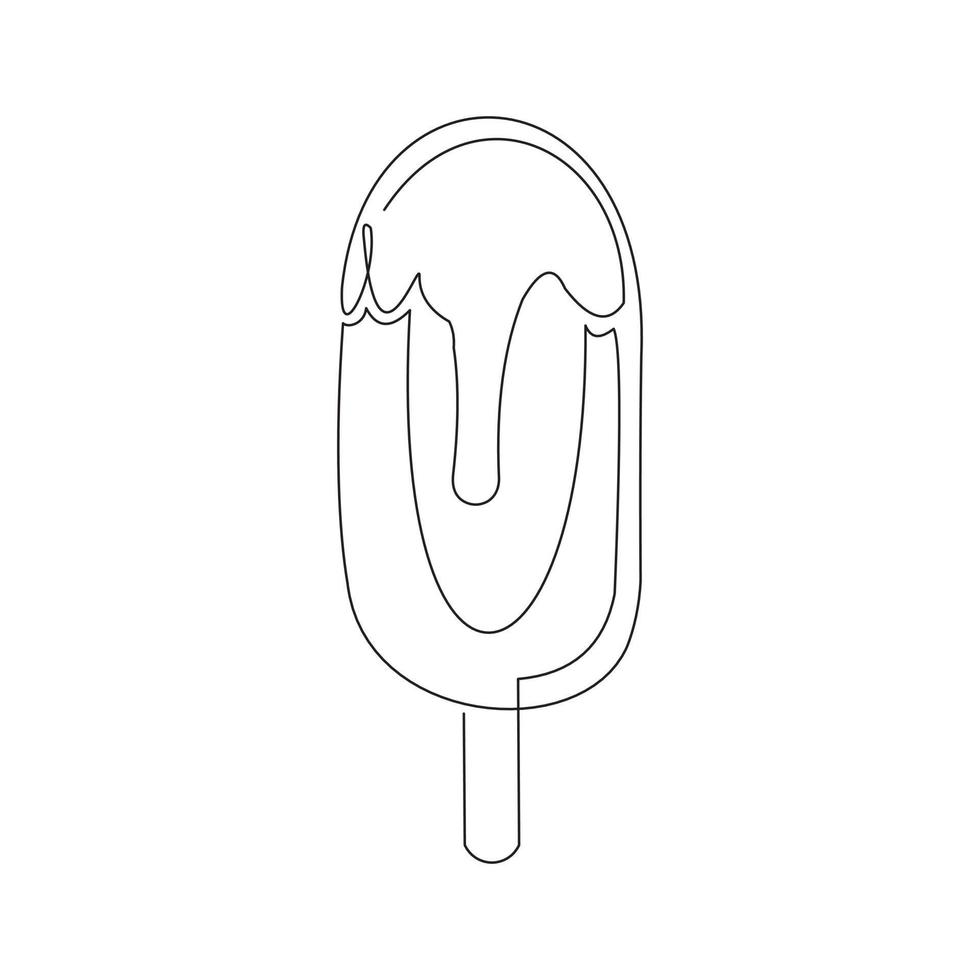 Continuous line drawing of fresh ice cream stick. Single one line art of delicious sweet and juicy cool ice cream cafe meal menu. Vector illustration