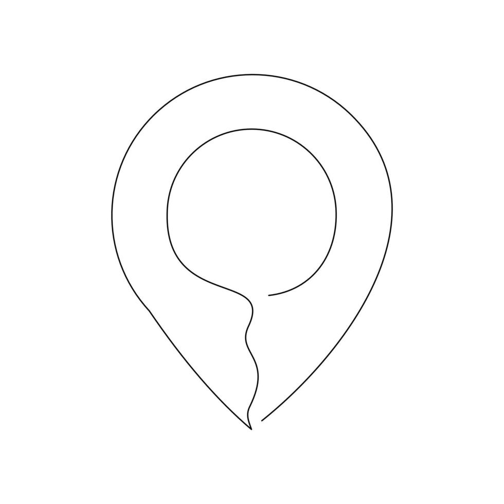 Continuous line drawing of pin map navigation. Single one line art of location point marker. Vector illustration