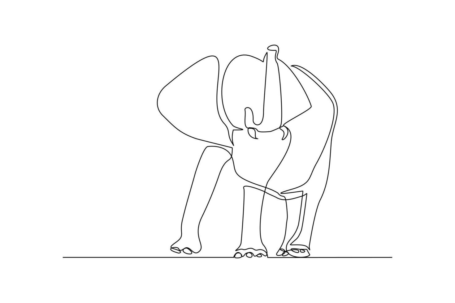 Continuous line of walking standing elephant. Single one line art of wild elephant. Vector illustration