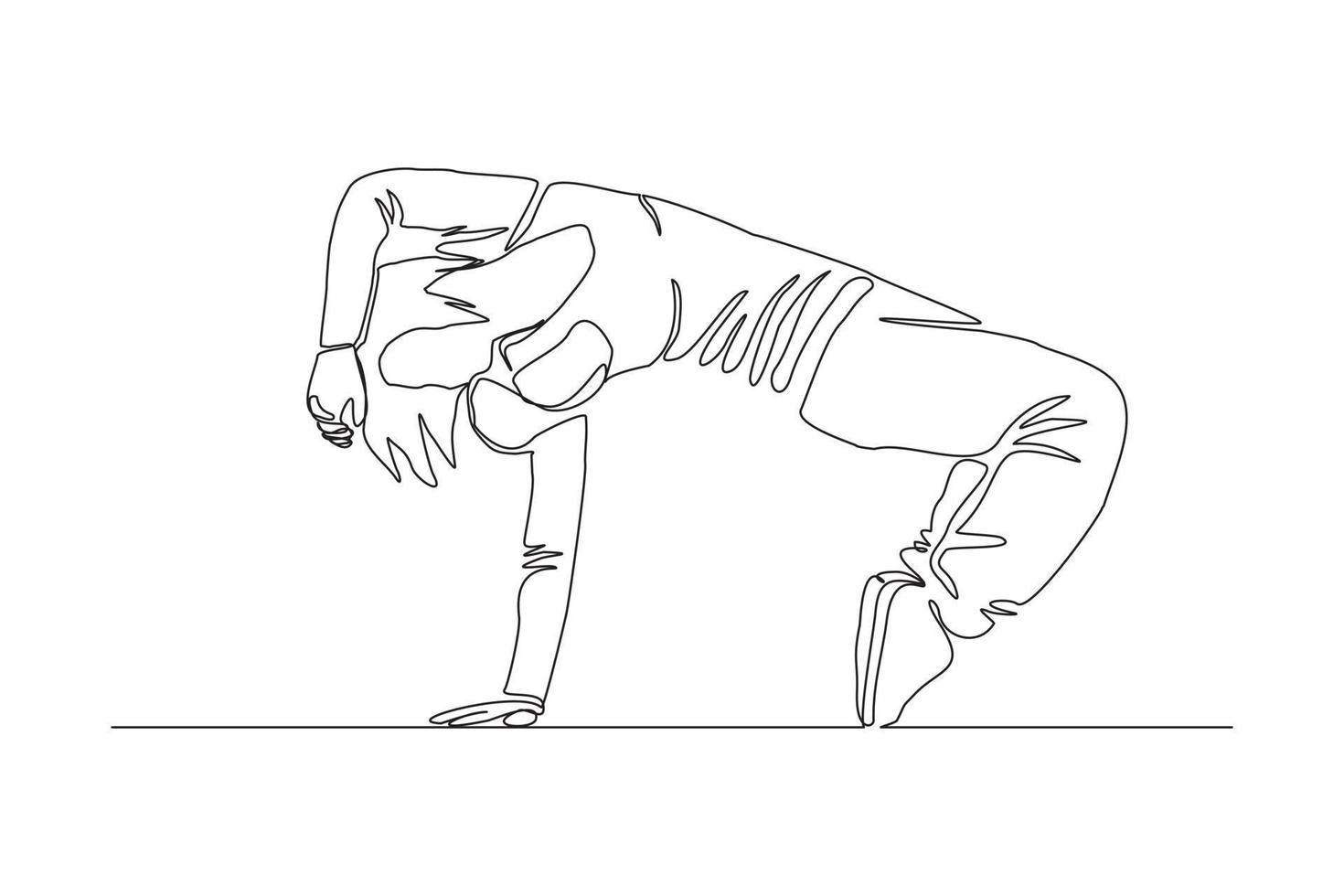 Continuous line drawing of woman break dancer hand stand. Single one line art concept of female hip hop dance. Vector illustration