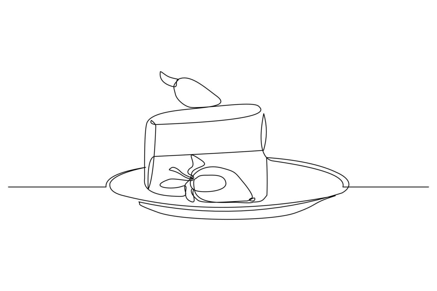 Continuous line drawing of delicious sliced cake or pudding. Single one line art piece of sweet food dessert. Vector illustration