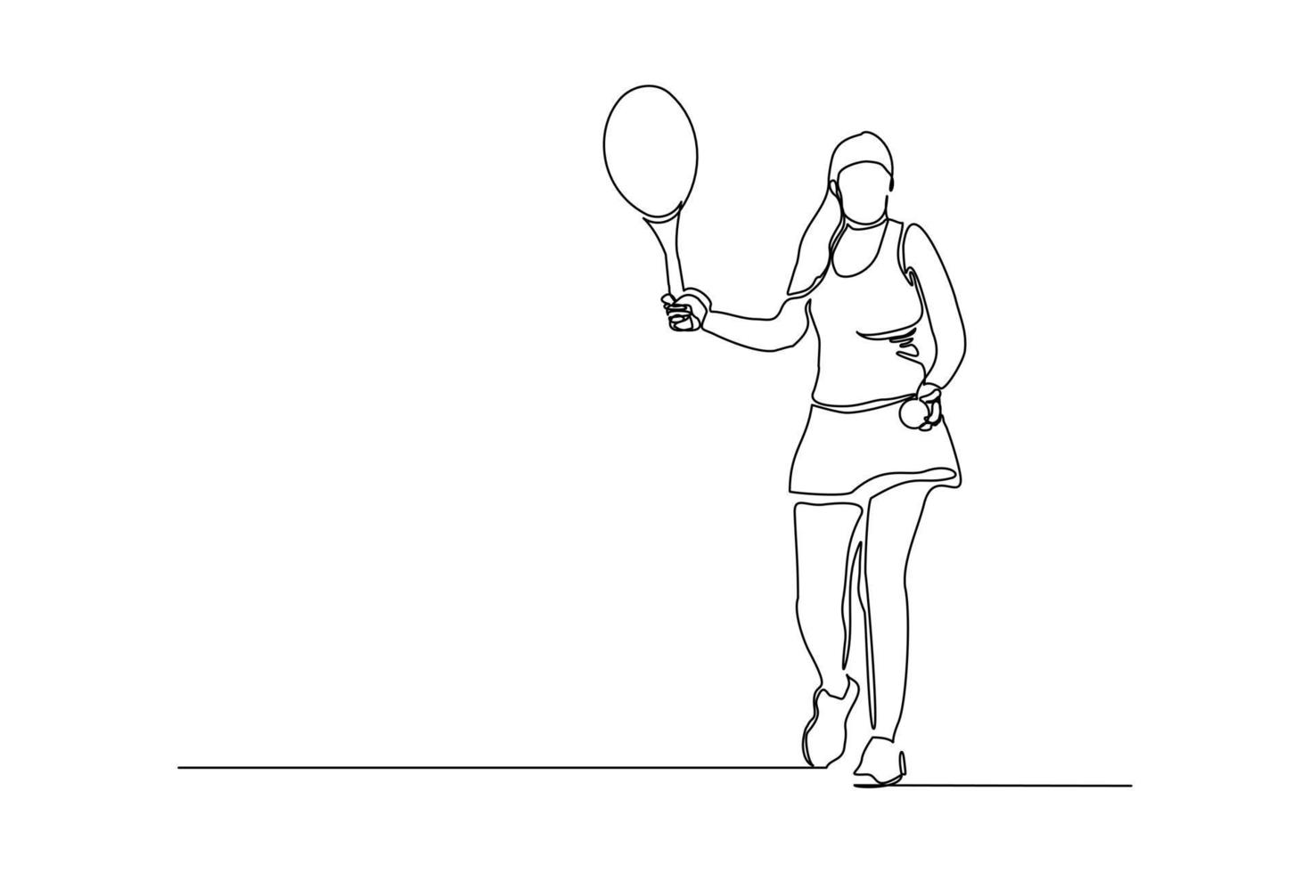 Continuous line drawing of woman playing tennis tournament. Single one line art of Sport and healthy lifestyle. Vector illustration