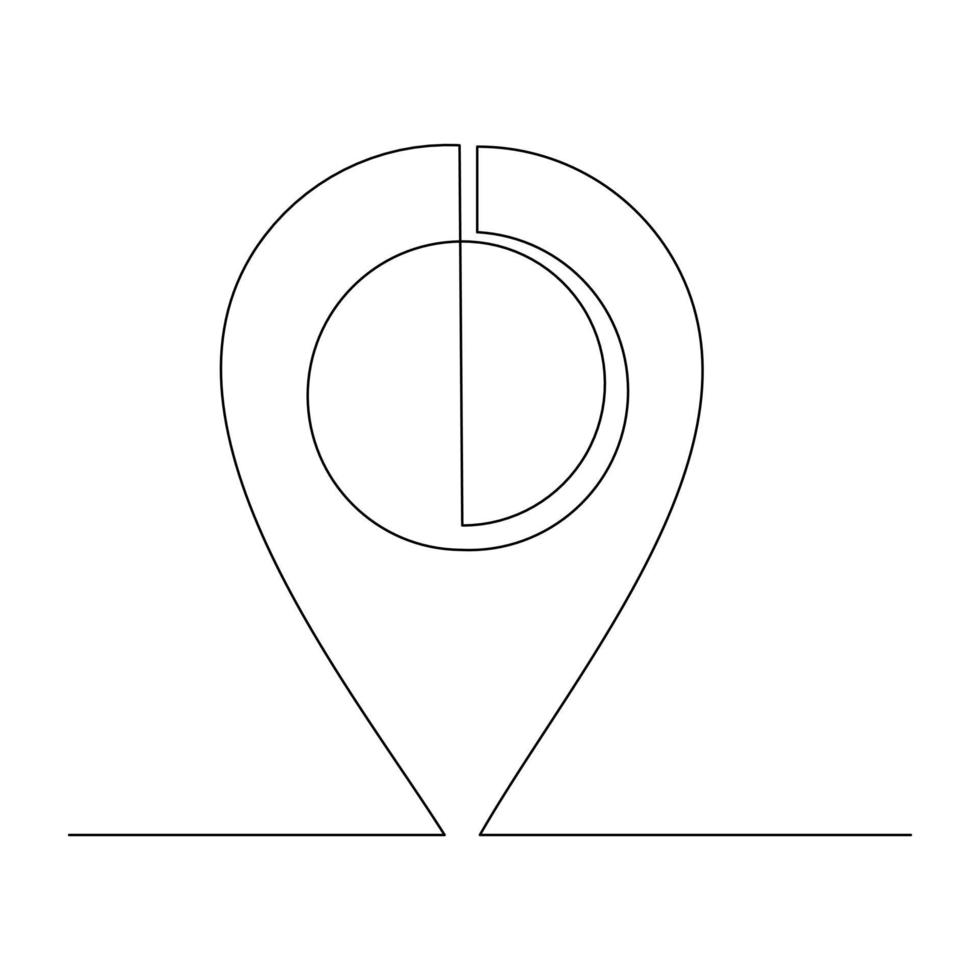 Continuous line drawing of pin map navigation. Single one line art of location point marker. Vector illustration