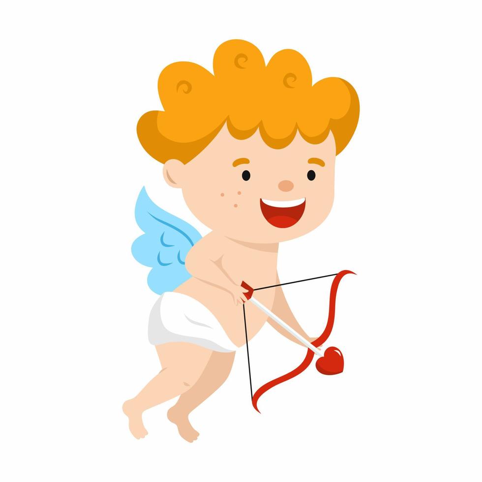Cute cupid with  bow and arrow. Cherub on Valentine Day. Postcard for February 14. vector