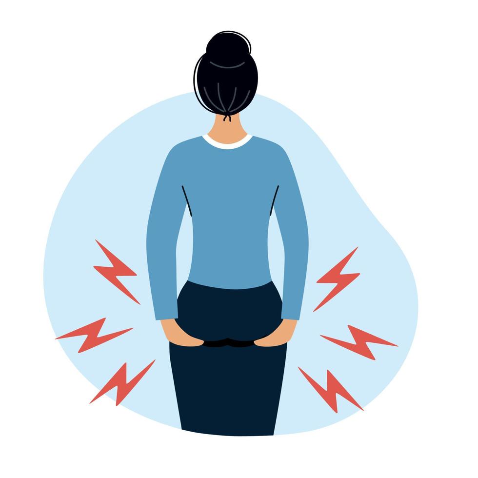 Woman holds her hands bottom. Hemorrhoids and health problems. vector