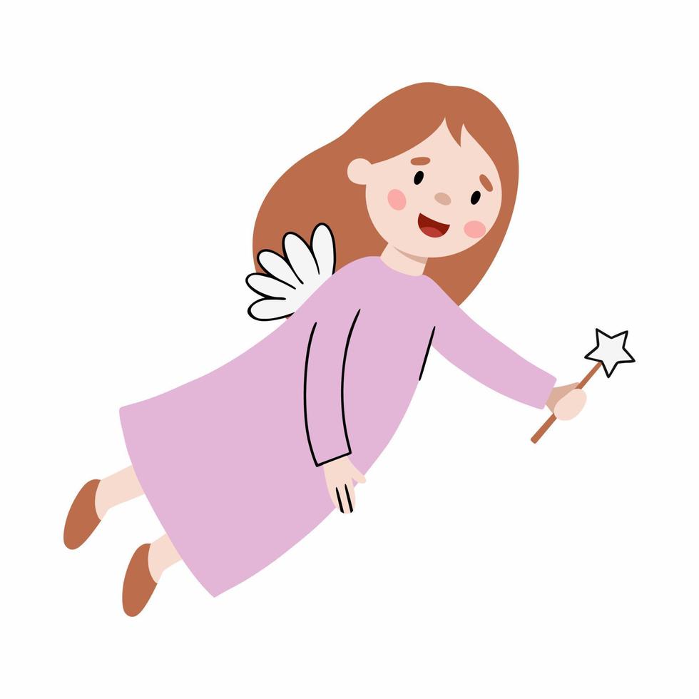 Cute fairy with magic wand. Cartoon character. Vector illustration for children book.