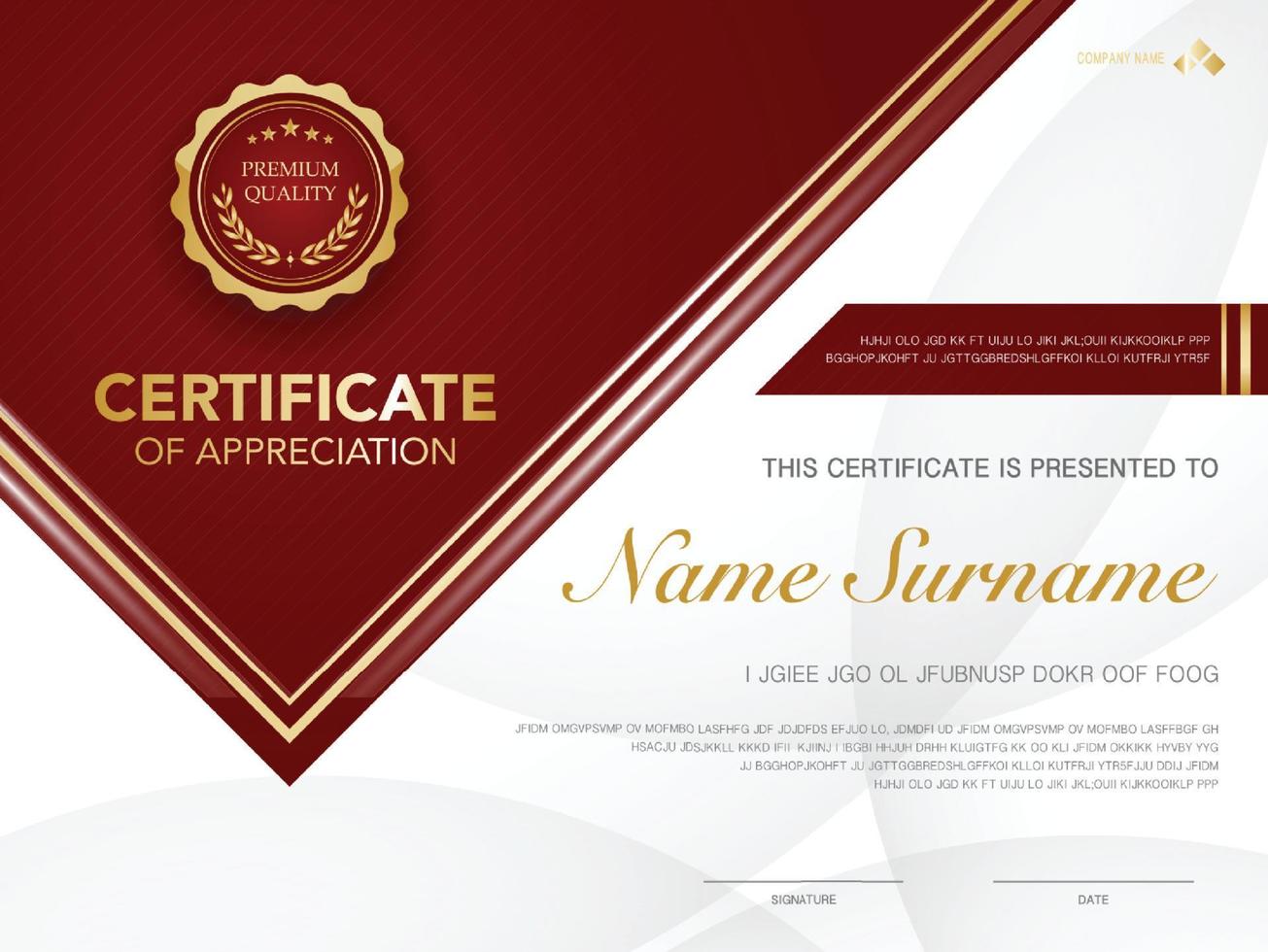 diploma certificate template red and gold color with luxury and modern style vector image