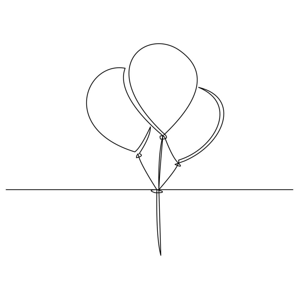 Continuous line drawing of birthday celebration balloon. Single one line art of decoration balloon concept design outline. Vector illustration