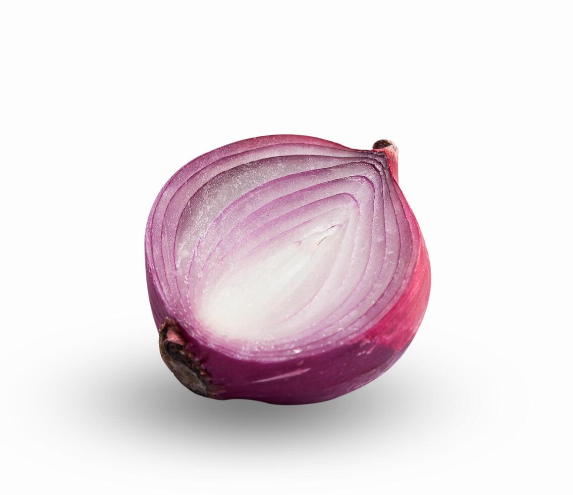 sliced red onion on white background photo