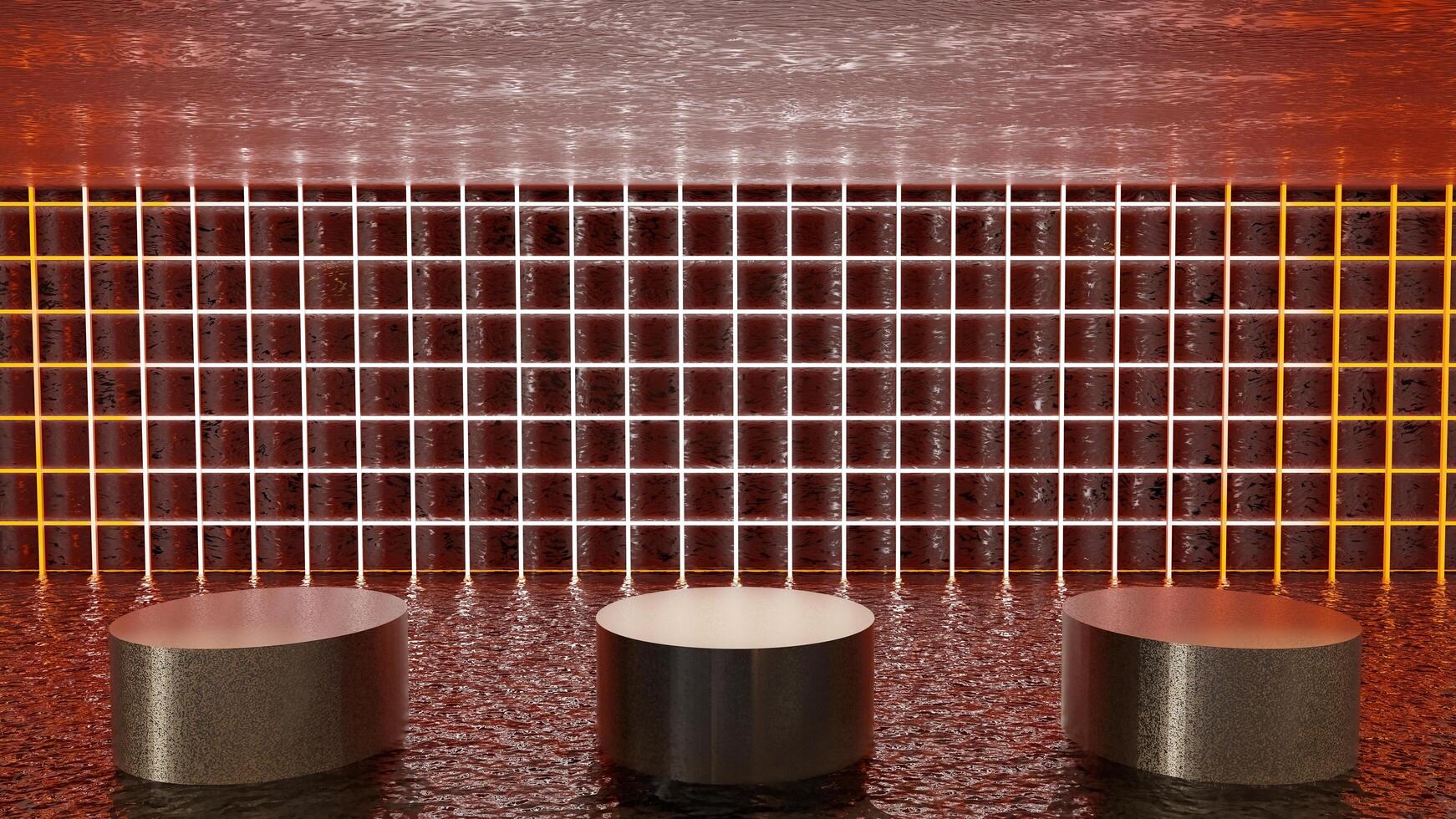 abstract background of metal stand and light for product presentation withe minimal shape element , 3D illustration rendering photo