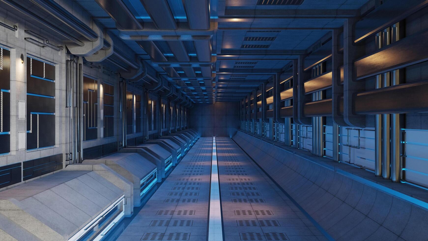 abstract background of Sci Fi Modern Futuristic Spaceship Tunnel Corridor gate, 3D illustration rendering photo