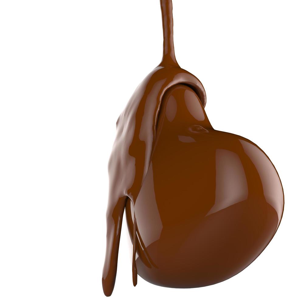 close up chocolate syrup leaking over heart shape symbol photo