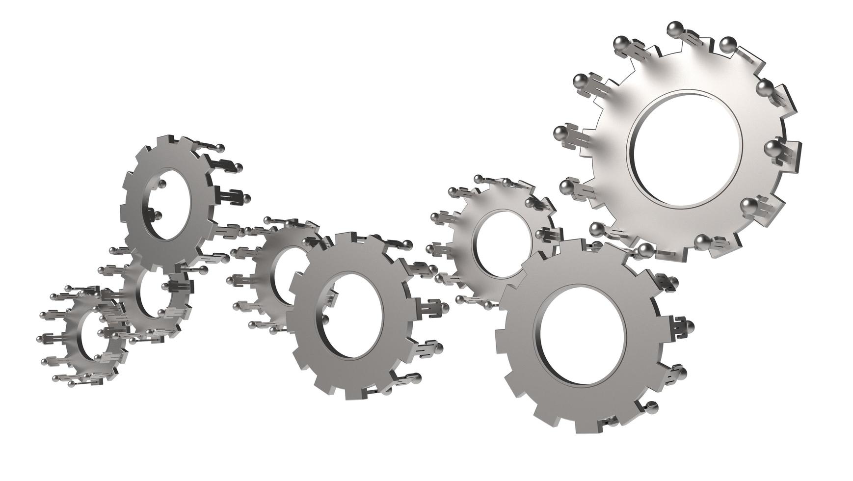 Model of 3d figures on connected cogs photo