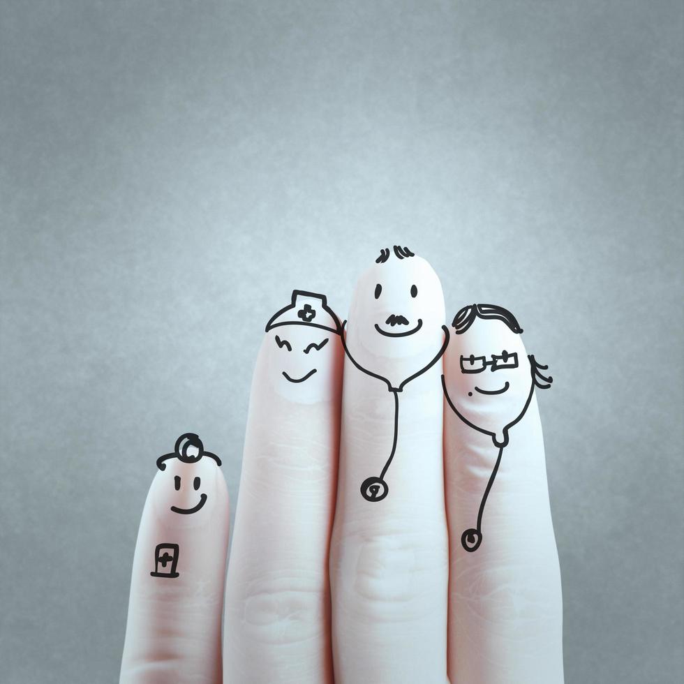 lovely family hand drawn and finger,doctor and nurse photo