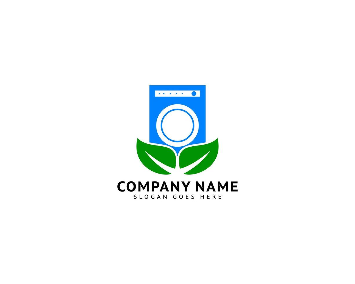 combinación de logotipo de lavandería y hoja, lavadora y símbolo o icono ecológico vector