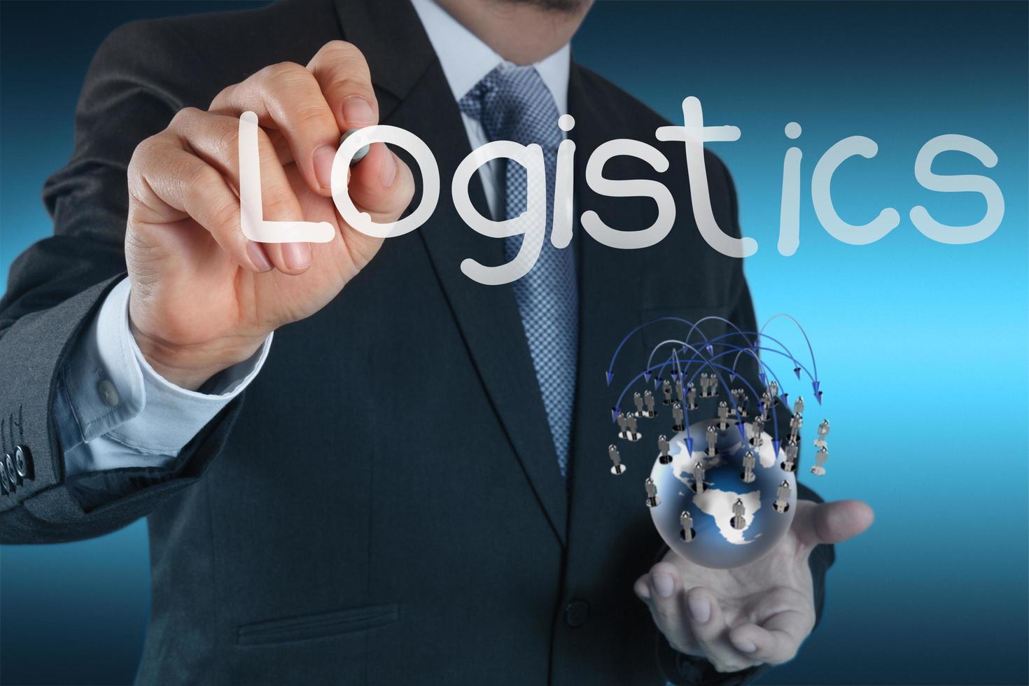 businessman shows logistics diagram as concept photo