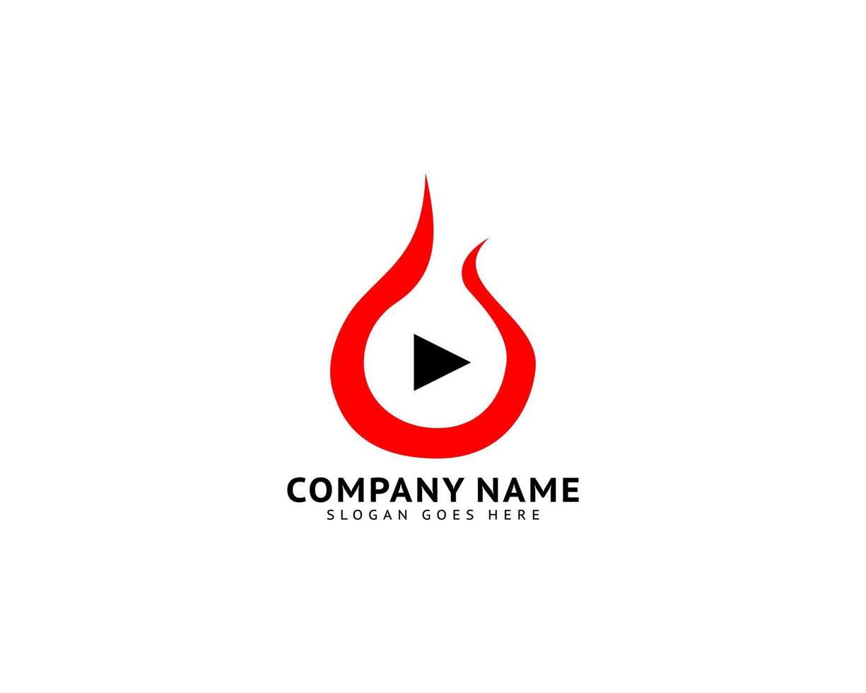 Fire and play button logo design template vector