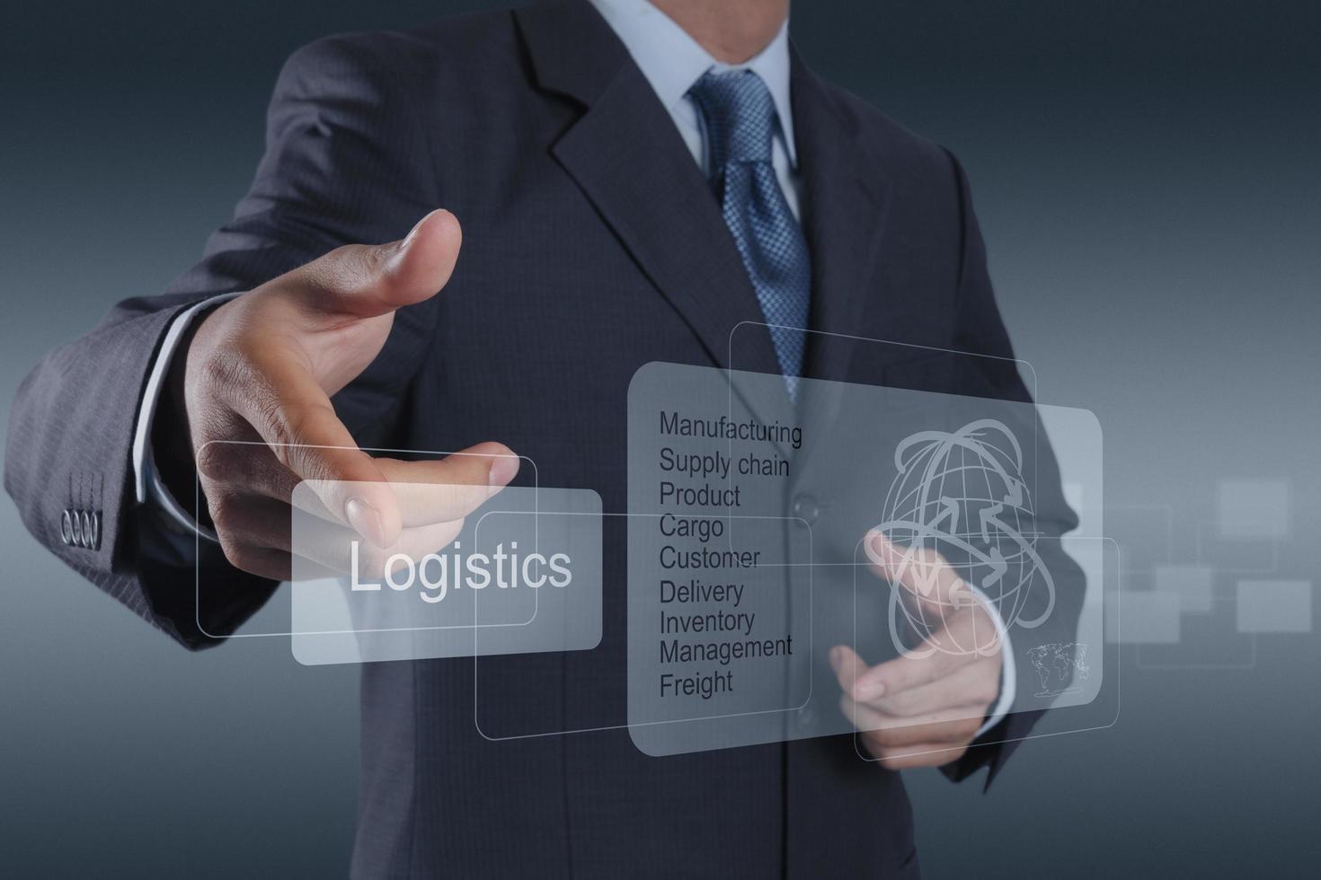 businessman shows logistics diagram as concept photo