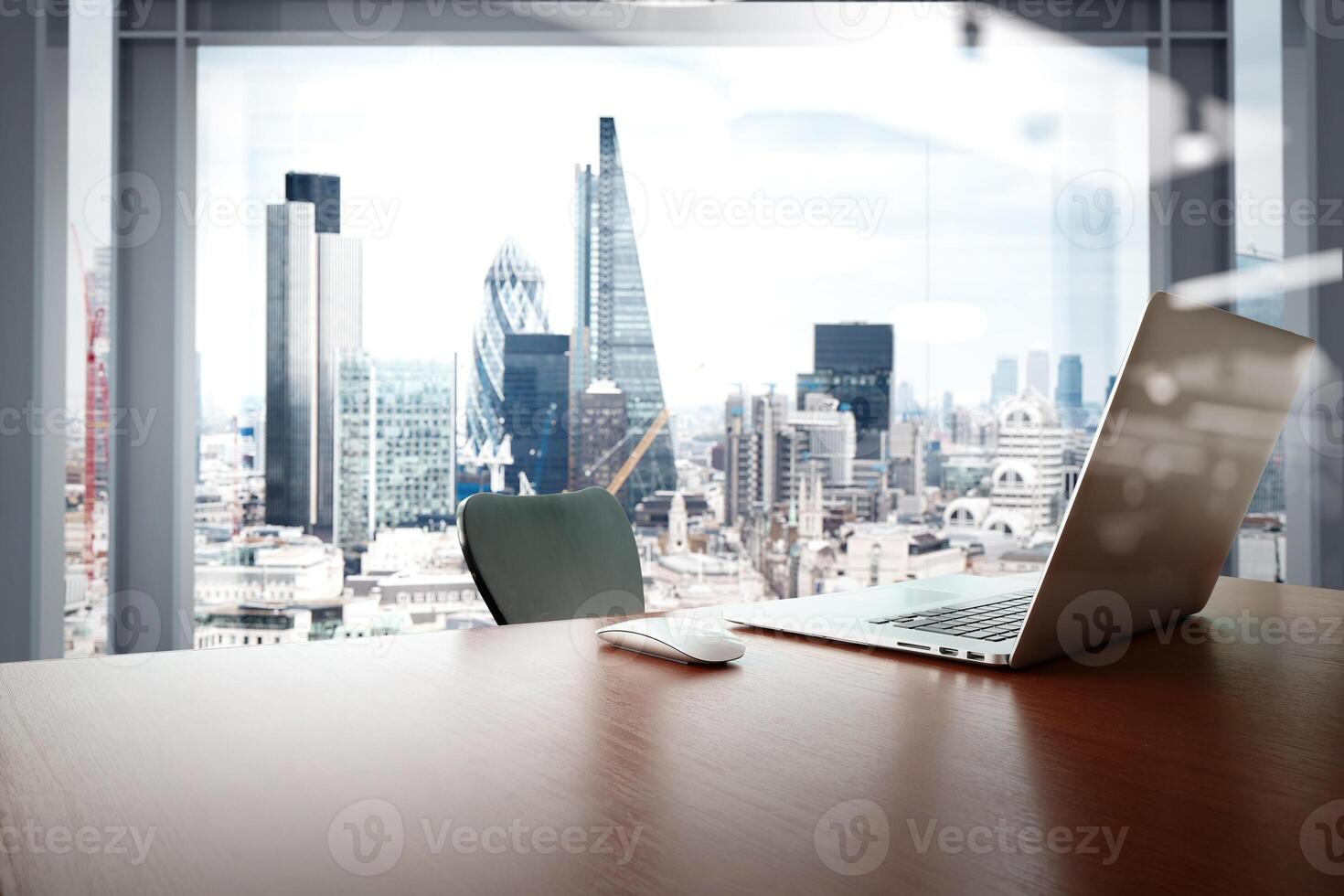 Office workplace with laptop and smart phone on wood table photo