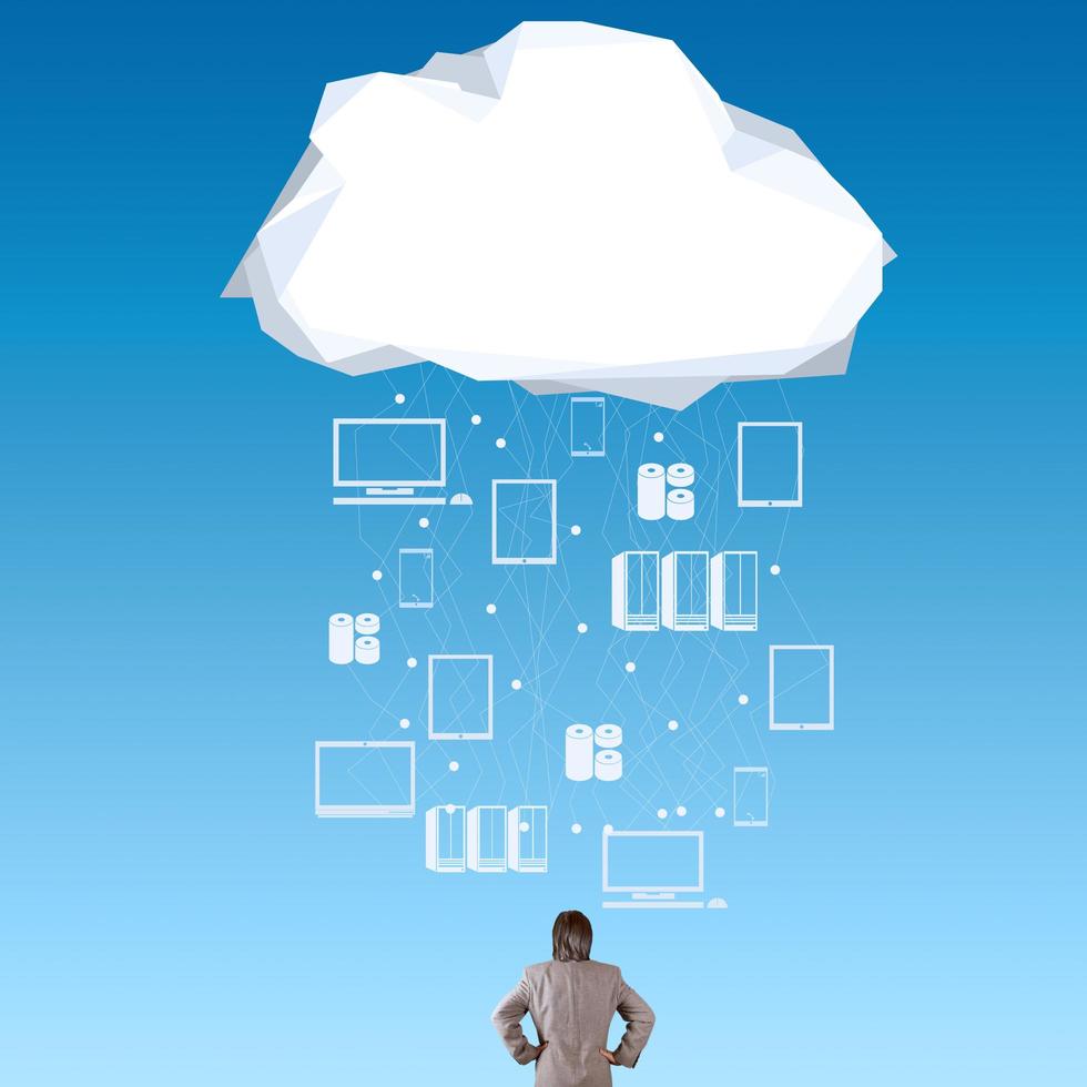 businessman thinking about cloud network idea concept photo