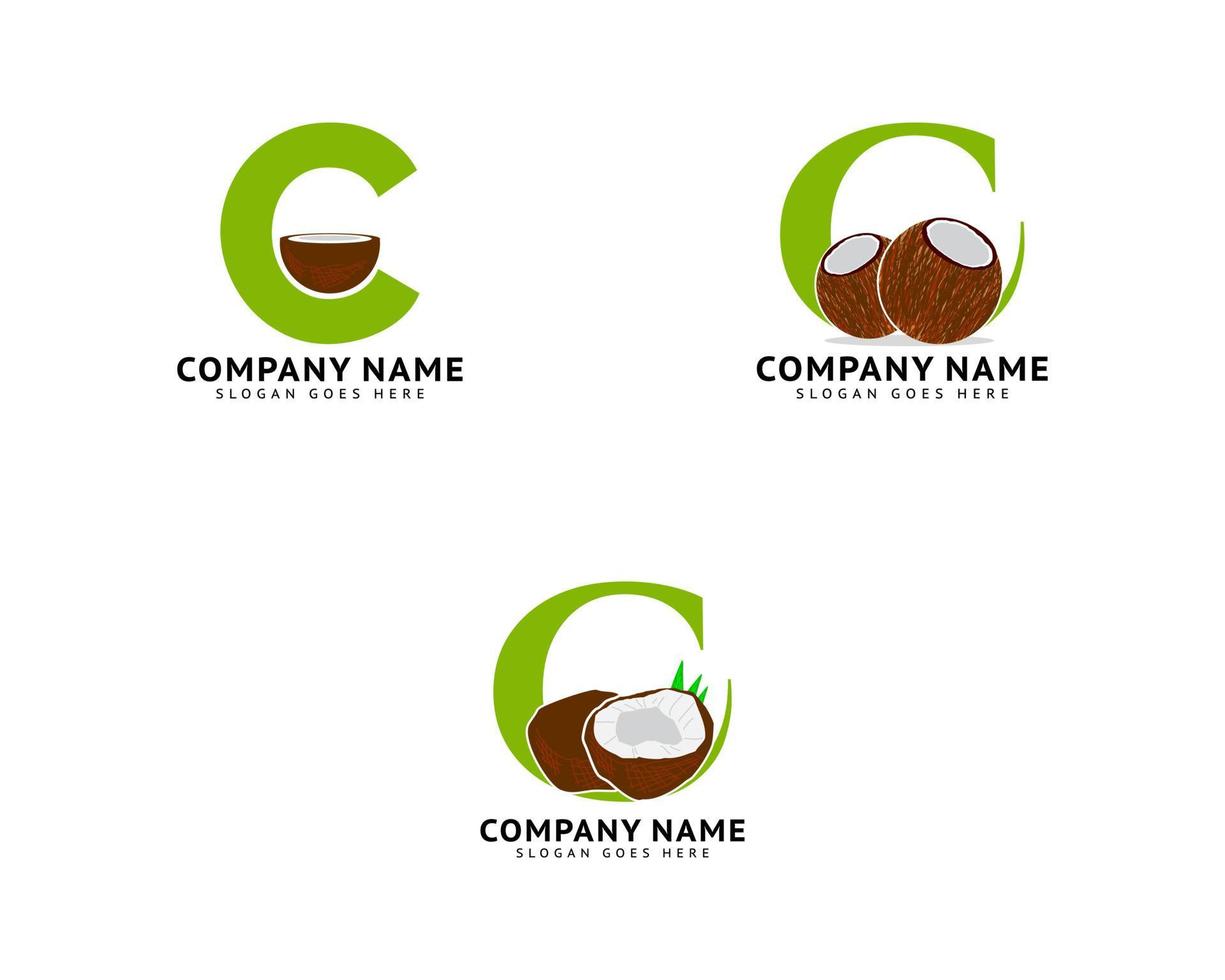 conjunto de logotipo de coco letra c inicial vector