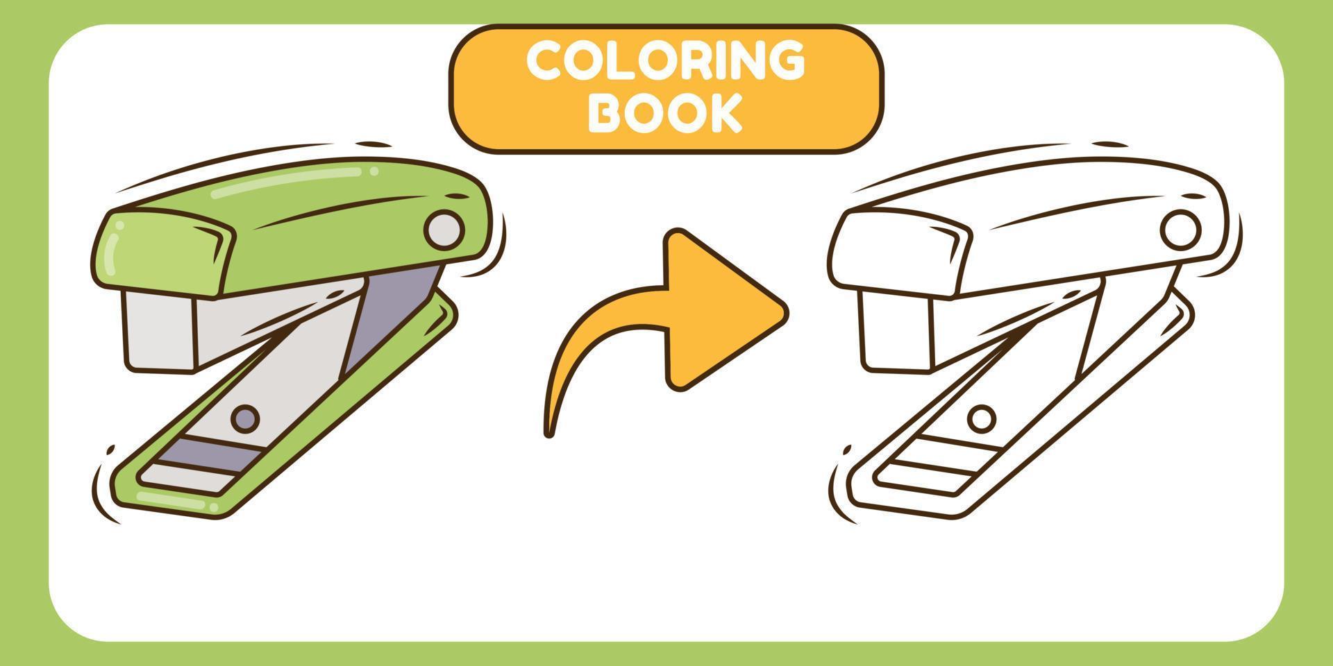 lindo libro de colorear de doodle de dibujos animados dibujados a mano de grapadora para niños vector