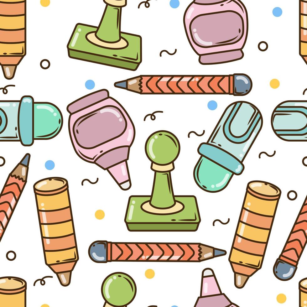 Hand drawn cartoon doodle school elements seamless pattern design vector