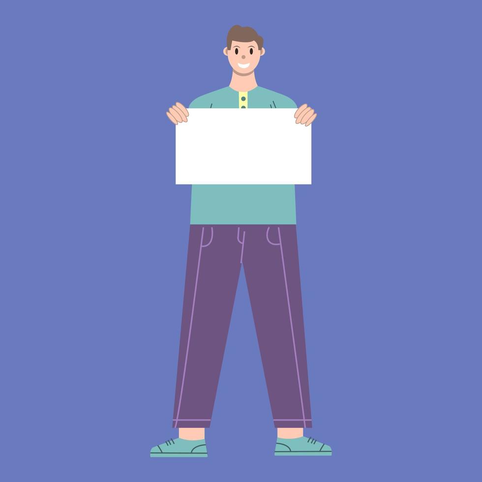 Illustration vector graphic of man cartoon character with paper holding pose in flat design. Business concept. Blue background. Perfect for business promotion, management,  marketing.