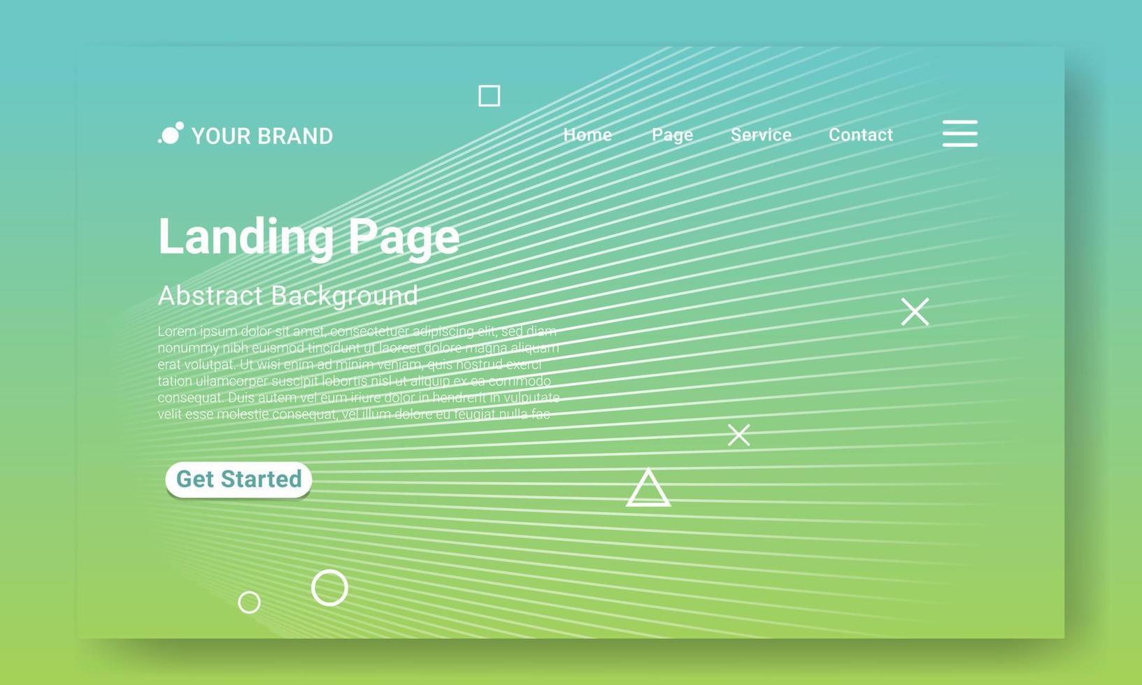 Minimal Geometric Landing Page Website Template Vector. minimal Green gradient geometric background with dynamic shapes. Design for website and mobile website development. vector