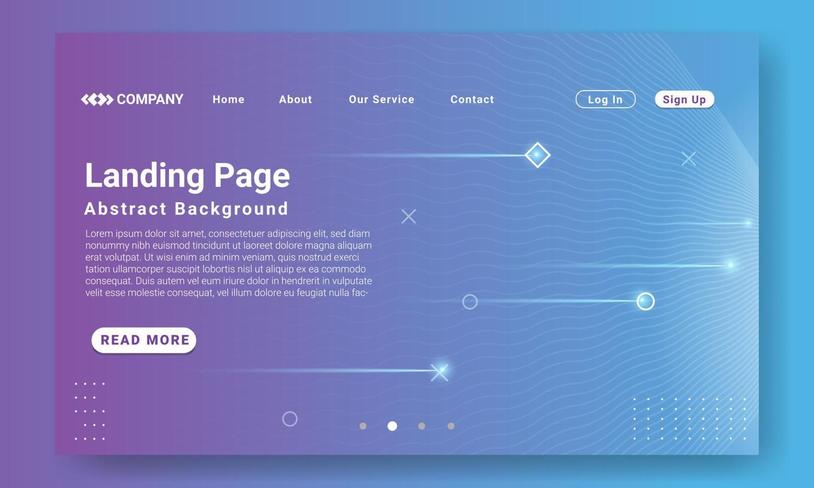 Abstract Landing Page Website Template. Modern purple gradient geometric background with dynamic shapes, wave and shooting star element. Design for website and mobile website development. vector