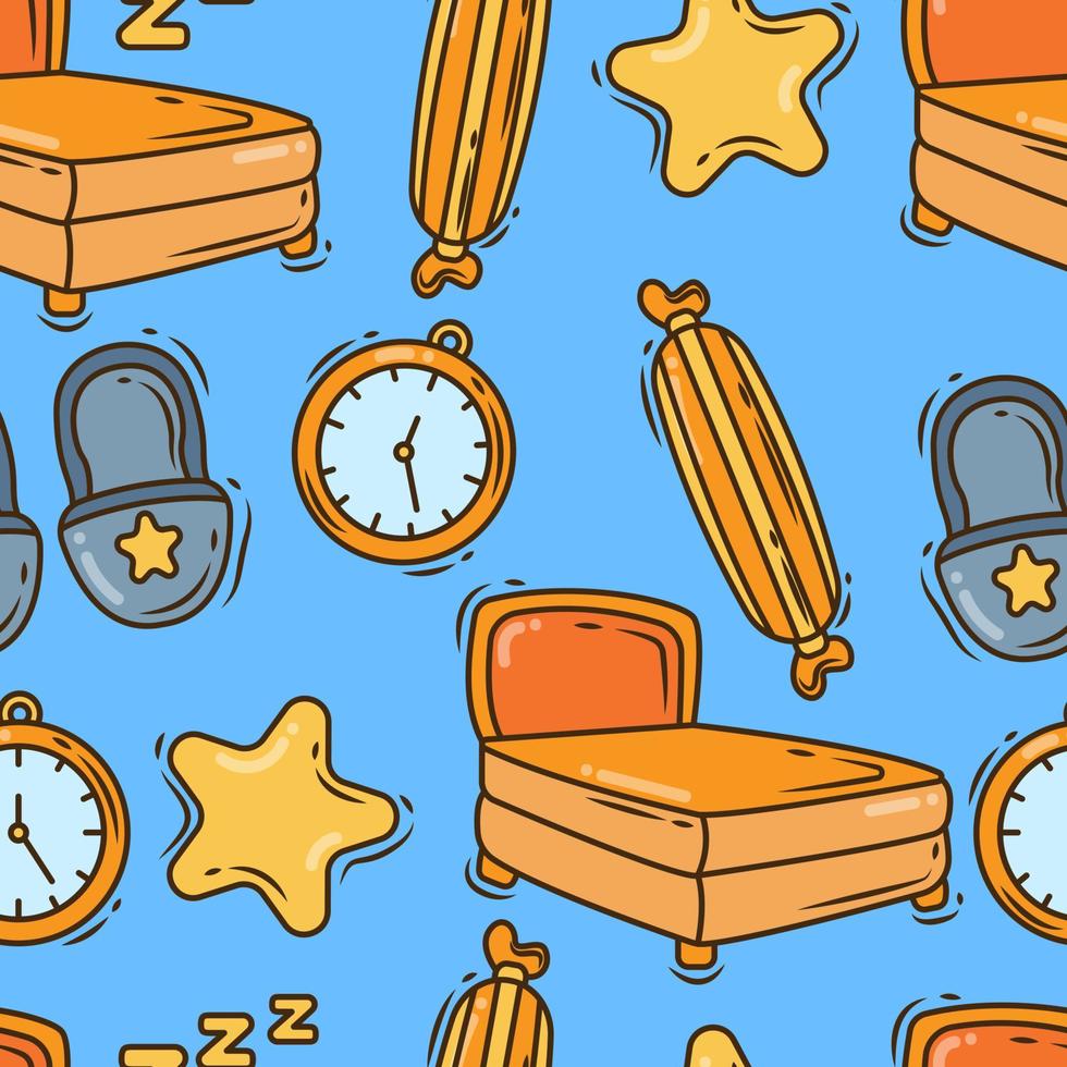 Hand drawn cartoon doodle set of bedroom items seamless repeat pattern vector