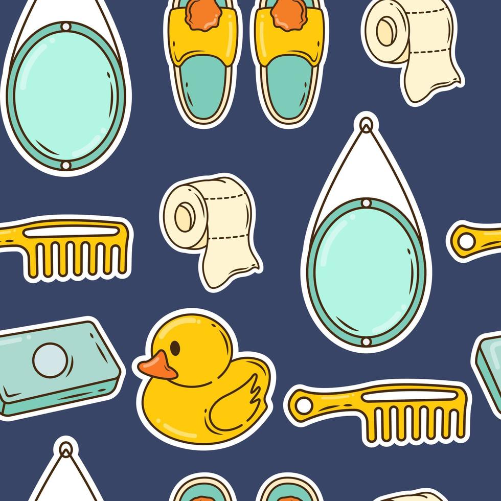 Set of Hand drawn cartoon doodle bathroom elements seamless repeat pattern vector