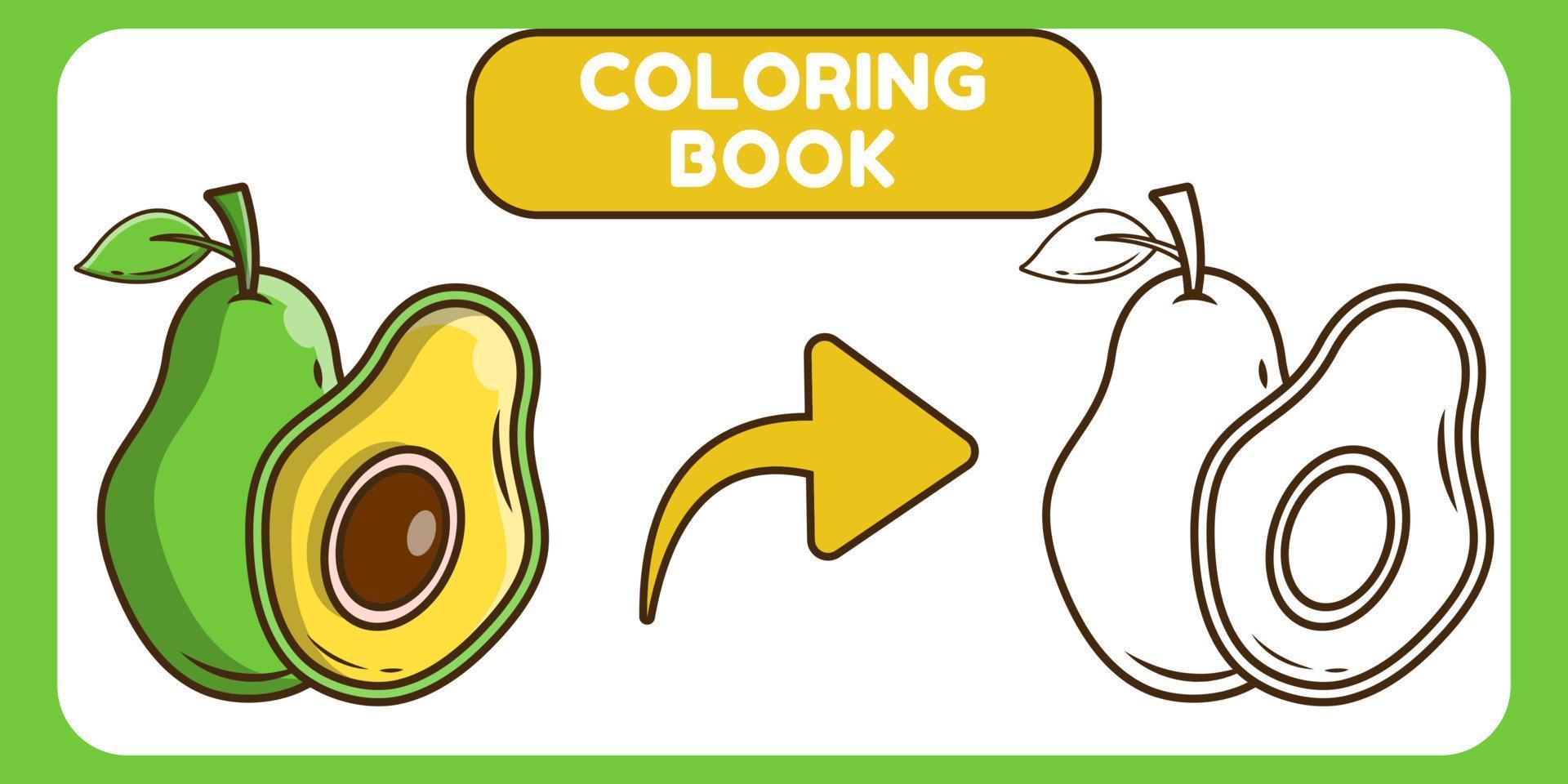 libro de colorear de garabatos de dibujos animados dibujados a mano de aguacate kawaii para niños vector