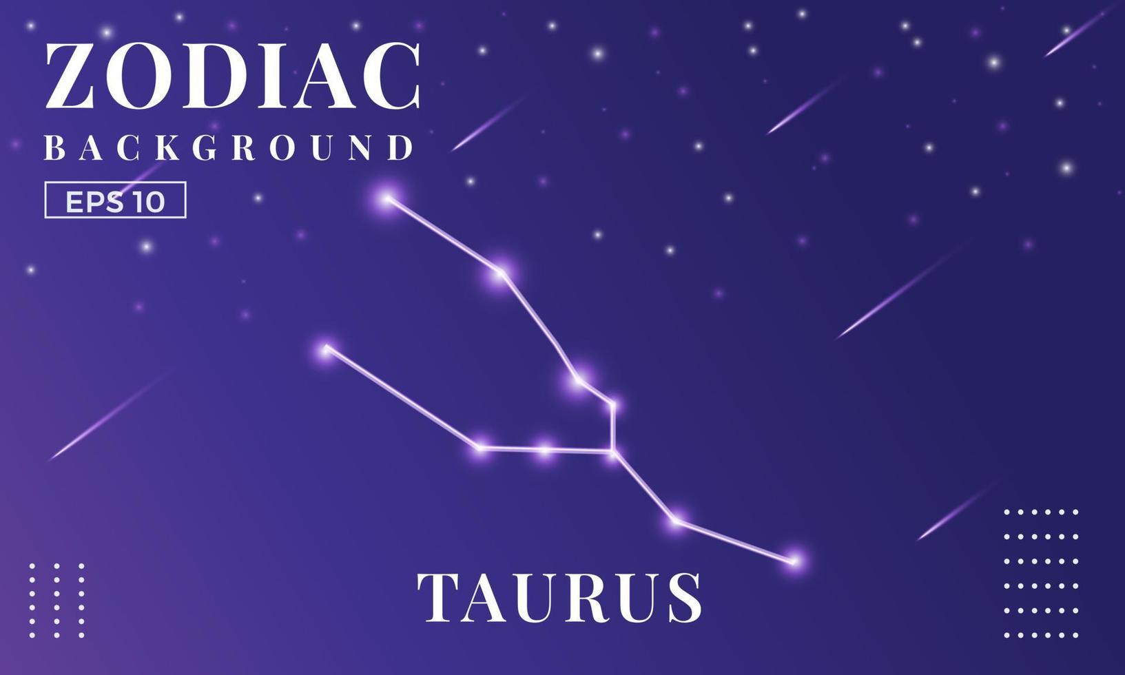 fondo de tauro del zodiaco en la noche con hermosos adornos de estrellas y estrellas fugaces. perfecto para folletos de cuaderno, libros escolares, papel de cuaderno, libro, plantilla de revista. vector