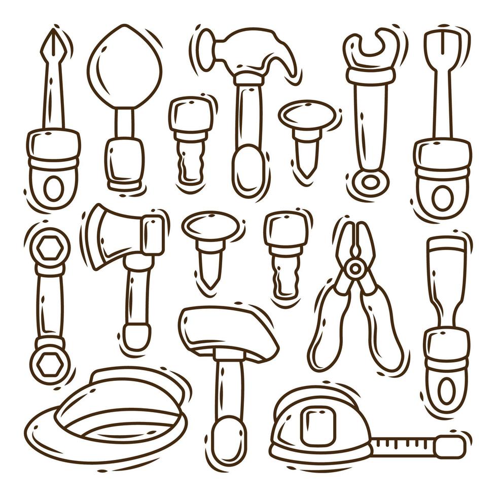 Set of hand drawn construction tools cartoon doodle bundle coloring vector