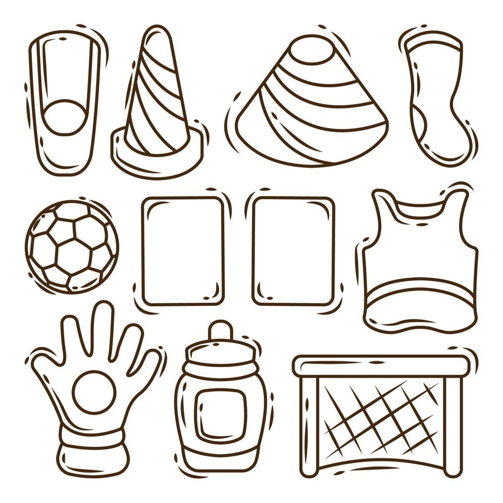 Hand drawn cartoon doodle soccer elements big bundle coloring vector