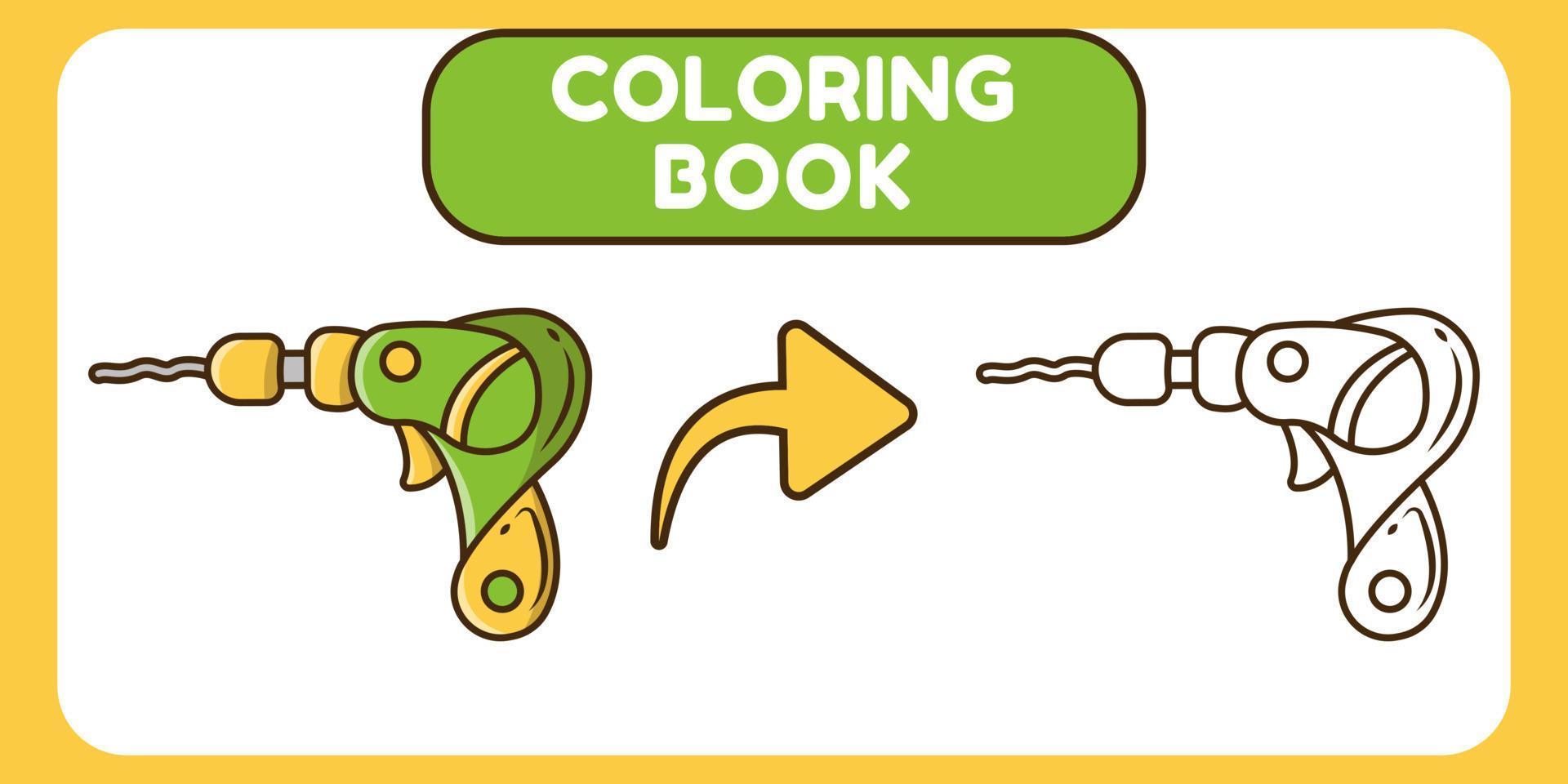 Cute drill hand drawn cartoon doodle coloring book for kids vector