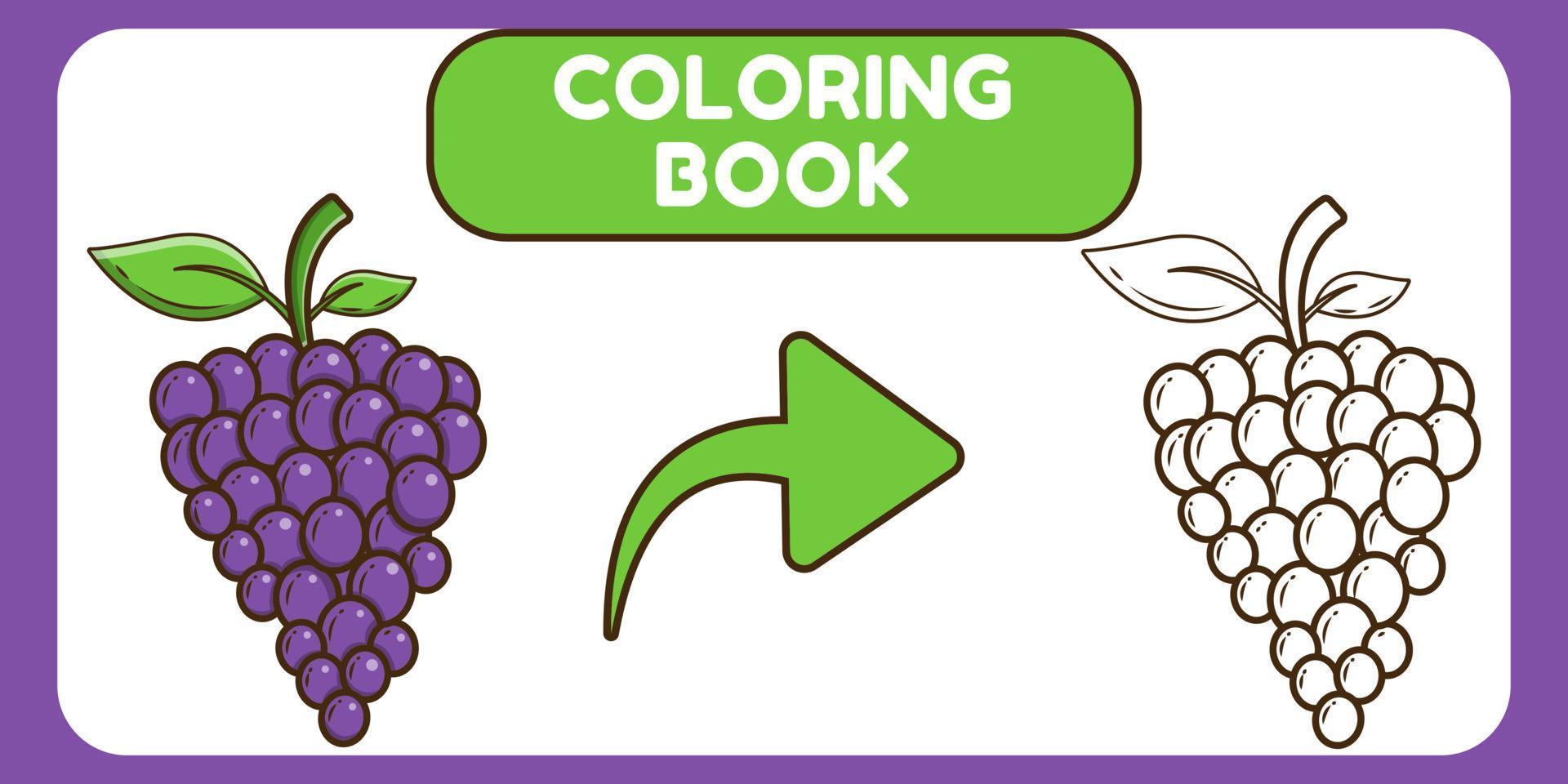 lindo libro de colorear de doodle de dibujos animados dibujados a mano de uva para niños vector