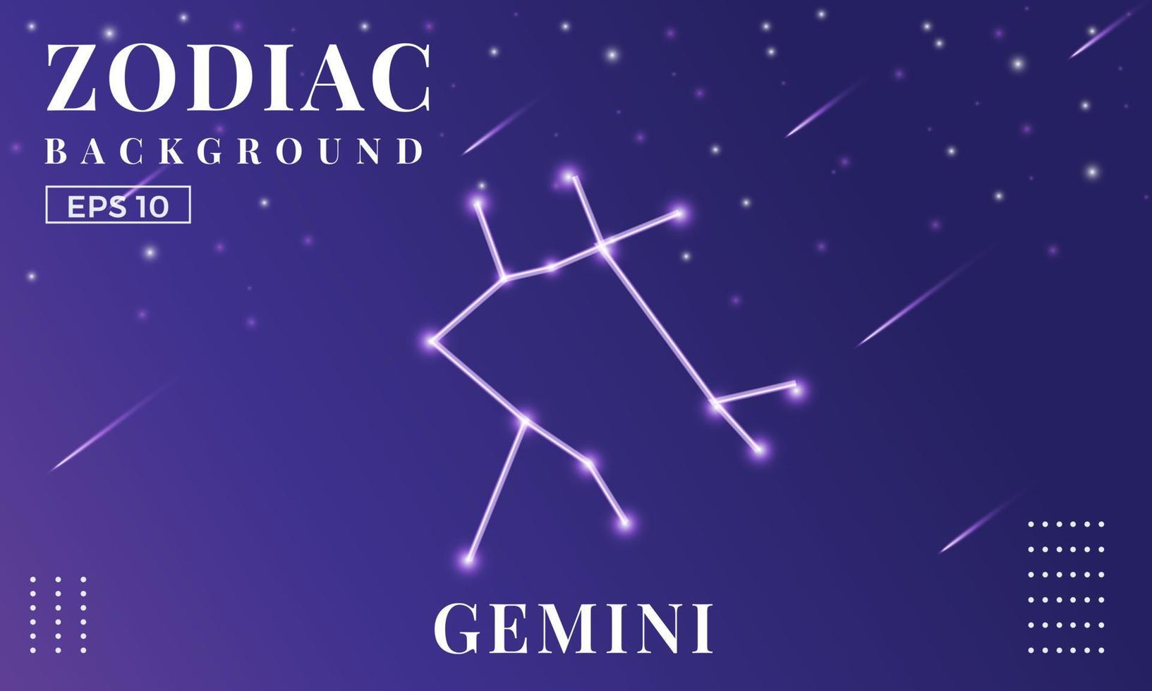 Zodiac Gemini background at night with beautiful shooting star and stars ornaments. Perfect for copybook brochures, school books, Notebook paper, book, magazine template. vector