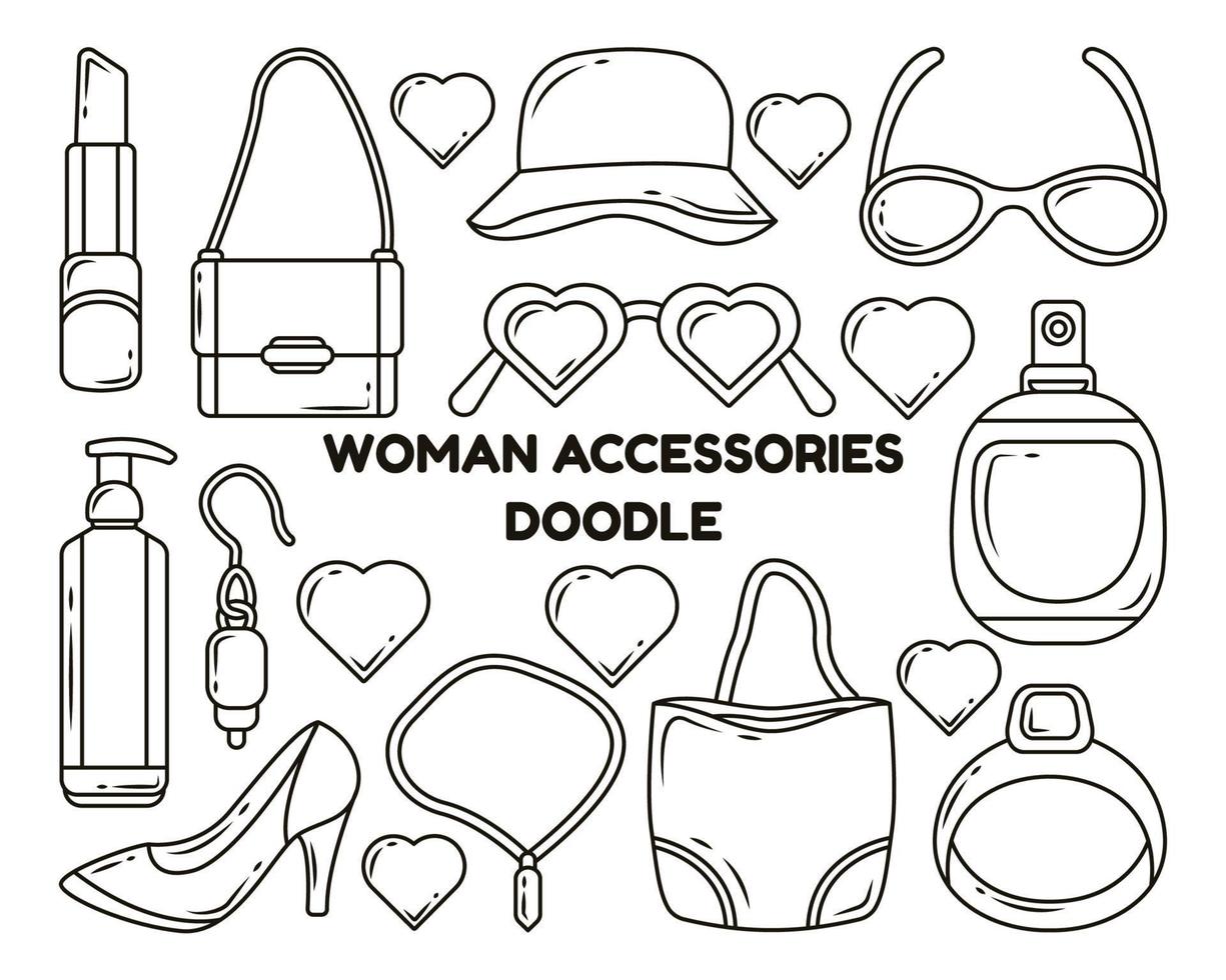 conjunto de accesorios de mujer dibujados a mano dibujos animados estilo  doodle para colorear 5303535 Vector en Vecteezy