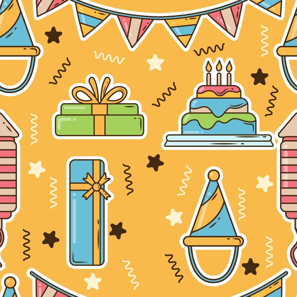 Hand drawn cartoon doodle birthday party elements seamless pattern vector