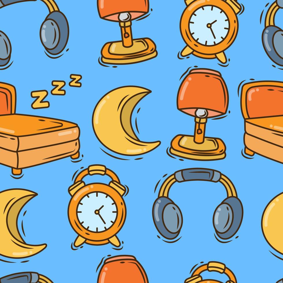 Hand drawn cartoon doodle bedroom tools seamless repeat pattern vector