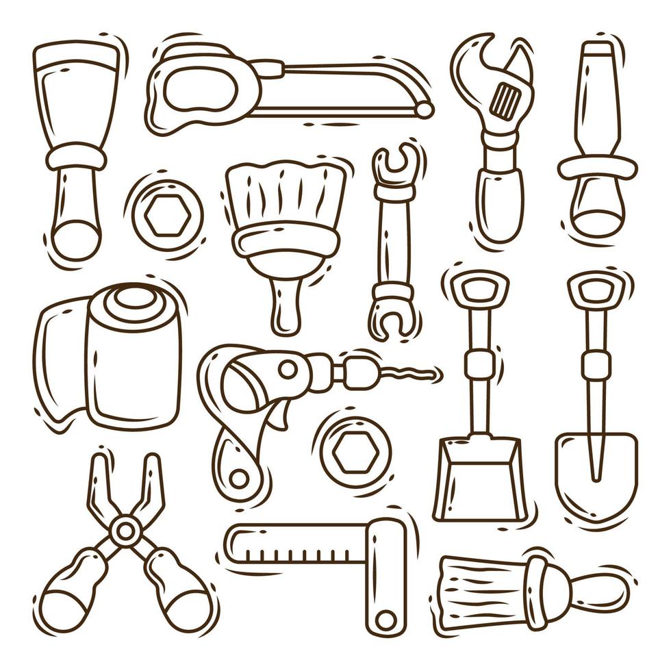 Set of hand drawn construction equipment cartoon doodle collection coloring vector