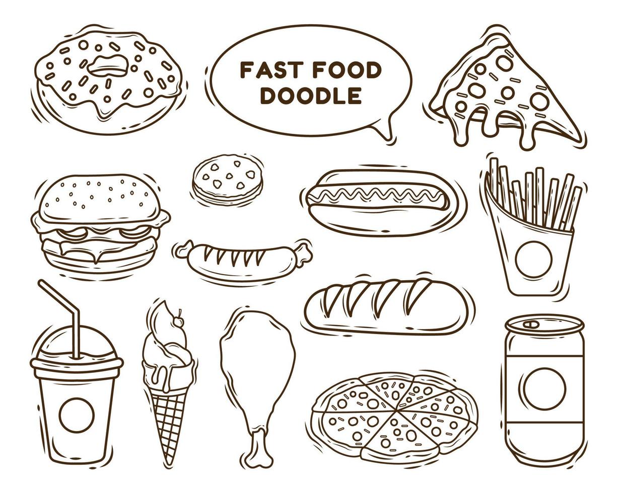 conjunto de dibujos animados de comida rápida dibujados a mano para colorear  5303552 Vector en Vecteezy