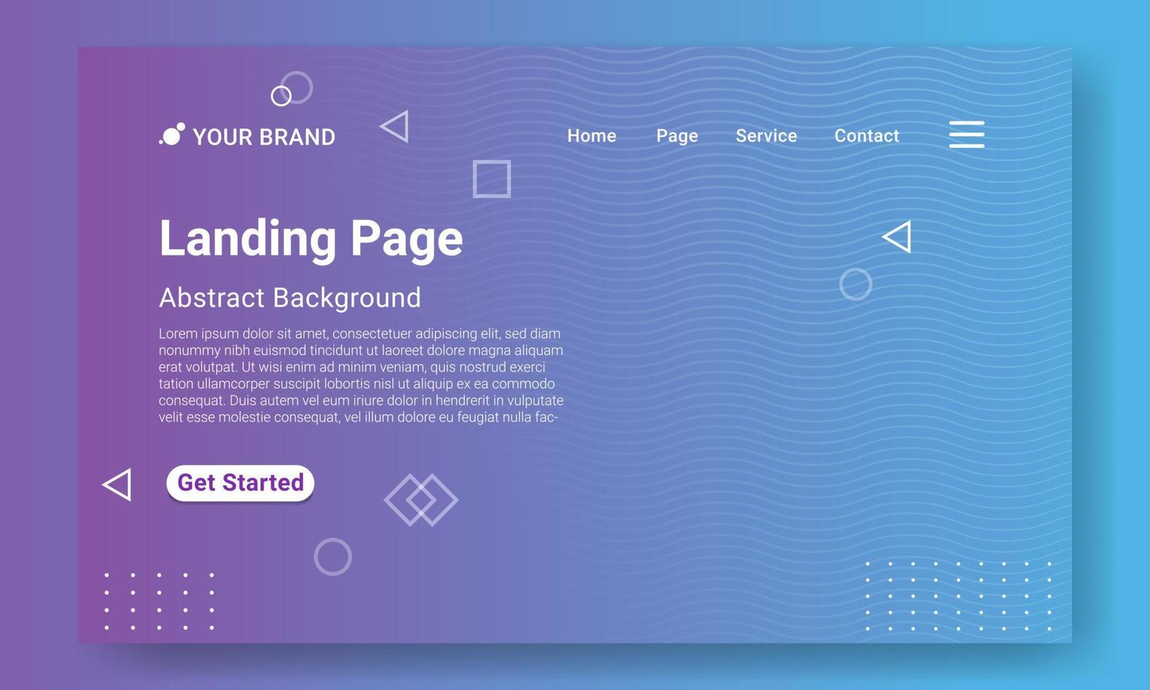Abstract Landing Page Website Template. Modern Blue gradient geometric background with dynamic shapes, wave and geometric element. Design for website and mobile website development. vector