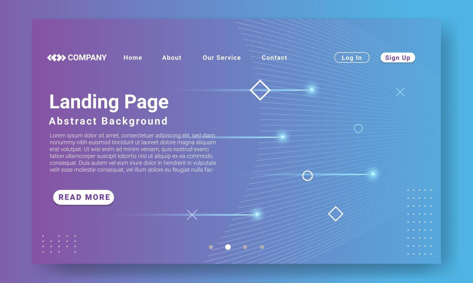 Abstract Landing Page Website Template. Abstract purple gradient geometric background with dynamic shapes, wave and shooting star element. Design for website and mobile website development. vector