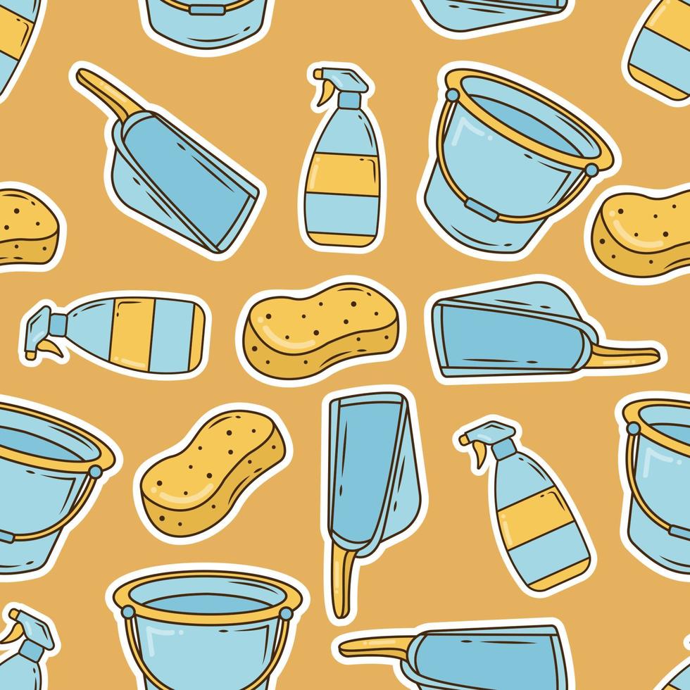 Hand drawn cartoon doodle cleaning tools seamless repeat pattern design vector